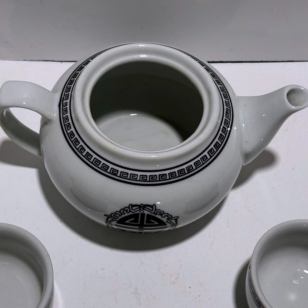 Asian Tea Set Teapot with 2 Cups‎ Oriental Design White Porcelain - Picture 14 of 15